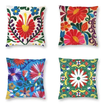 Наволочка с вышивкой в скандинавском стиле и мексиканскими цветами, мягкая текстильная подушка в народном стиле с цветочным рисунком для дивана, наволочка для украшения спальни