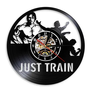 Настенные часы для бодибилдинга Just Train Силуэт Бодибилдера Тень Виниловые настенные часы Индивидуальный Декор стен для фитнес-клуба
