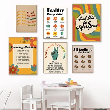 Настенный арт-набор для офиса ретро-терапевта из 6 плакатов и рисунков, Мотивационных цитат, психологии, холста для рисования, домашнего декора комнаты