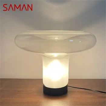 Настольная лампа SAMAN Nordic, современная простая настольная лампа в виде гриба, декоративное украшение для дома из светодиодного стекла для прикроватной тумбочки в гостиной