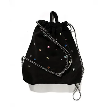 Нишевый женский рюкзак с матовой бархатной строчкой, разноцветной цепочкой с драгоценными камнями на шнурке, портативные рюкзаки большой емкости