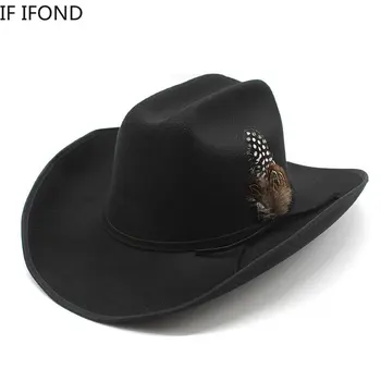 Новая Ковбойская Шляпа В Западном Стиле С Широкими Полями 9,5 см Для Мужчин Vintage Fascinator Cowgirl Jazz Hat Cloche Церковные Шапки Sombrero Hombre