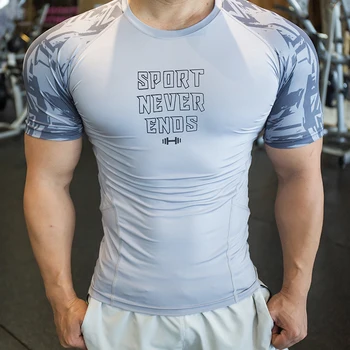 Новая Компрессионная Дышащая Мужская футболка для бега и фитнеса с коротким рукавом, эластичные быстросохнущие спортивные Футболки для бодибилдинга и тренировки мышц.