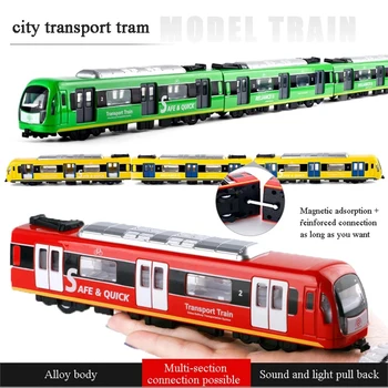 Новая большая имитационная модель поезда из сплава, отлитая под давлением, метро, звук и свет, автомобиль с откидной спинкой, детская игрушка в подарок мальчику