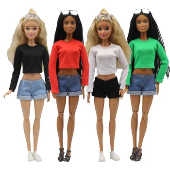 Новая кукольная одежда 30 см 1/6, простая футболка с Клаусом, джинсовые шорты, аксессуары для повседневной носки, одежда для куклы Барби, Бесплатная доставка