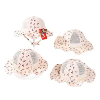 Новая летняя солнцезащитная шляпа для девочек с большими карнизами Цветами и сетчатым козырьком с рюшами Детская шапочка для бассейна для девочек 1-3 лет Детская рыбацкая шляпа