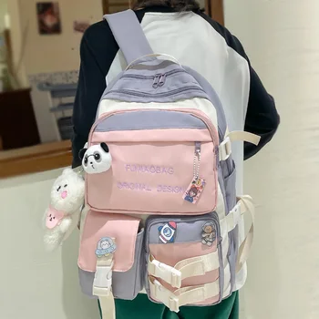 Новая нейлоновая школьная сумка для девочек, студенческий рюкзак с кавайным женским значком, модный женский рюкзак для колледжа, модная женская сумка для ноутбука и книг
