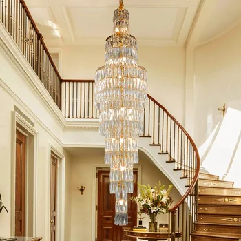 Новая роскошная хрустальная люстра k9, длинная лестничная лампа, двухуровневая гостиная, украшение вестибюля отеля, люстра со светодиодной подсветкой