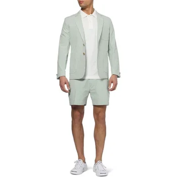 Новейший дизайн, летние зеленые костюмы из 2 предметов (блейзер + короткие брюки), свадебный деловой костюм с зубчатым лацканом и двумя пуговицами, повседневный мужской костюм