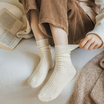 Новые Зимние Носки Женские Кашемировые Шерстяные Утепленные Женские носки Sox Японская мода Harajuku Однотонные Теплые Длинные носки