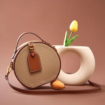 Новые Топовые сумки из натуральной кожи для женщин, роскошная брендовая сумка-тоут, модная круглая сумка, женские простые сумки через плечо