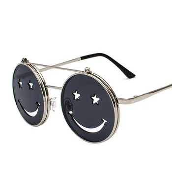 Новые модные солнцезащитные очки со смайликом в круглой оправе, индивидуальность, необычная мода, ретро декоративное зеркало, хип-хоп трендовые солнцезащитные очки