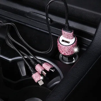 Новый Bling USB Автомобильное Зарядное Устройство 5V 2.1A Двухпортовый Быстрый Адаптер Розовый Автомобильный Декор Автомобильный Стайлинг Алмазные Автомобильные Аксессуары Интерьер для Женщины