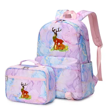 Новый Disney Bambi 2шт для мальчиков и девочек Детские школьные сумки для книг Дорожный рюкзак Сумка для ланча для студентов-подростков Наборы