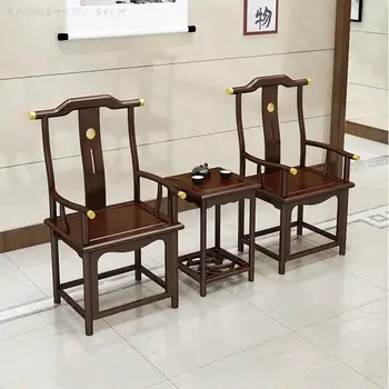 Новый китайский круглый стул из массива дерева, набор из трех предметов, мастер-стул из вяза, дворцовый стул, чайный столик, гостиничный стул под старину