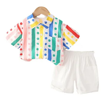 Новый летний костюм для маленьких мальчиков, детская одежда, модная рубашка для девочек, Шорты, 2 шт./компл. Повседневный костюм для малышей, детские спортивные костюмы