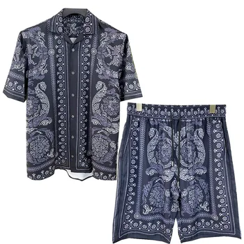 Новый модный Гавайский комплект рубашек, мужской комплект с цветочным принтом, Летняя повседневная рубашка с цветочным рисунком, Пляжные мужские комплекты из двух частей, S-XXL