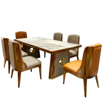 Обеденные столы Сочетание обеденного стола и стула из черного дерева Современный Простой Мраморный Домашний Прямоугольный обеденный стол