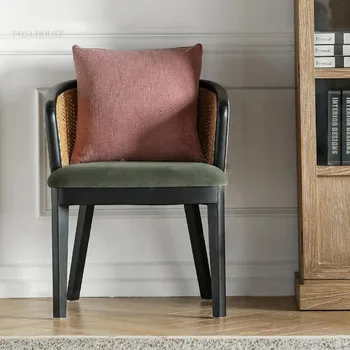 Обеденные стулья из ротанга из массива дерева, Современная спинка ресторанного стула, Простое творческое кресло для учебы и отдыха, Мебель для столовой