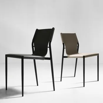 Обеденные стулья с черными металлическими ножками, современный кожаный минималистичный Ресторанный шезлонг, дизайн, Офисные мероприятия, Барный шезлонг, мебель для дома