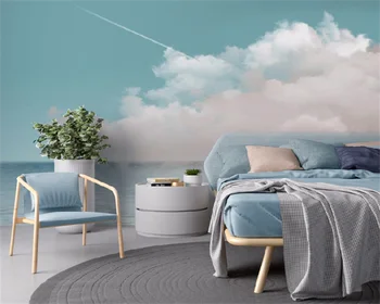 Обои Wellyu на заказ современный минималистичный скандинавский fresh Morandi голубой океан темные облака небо фон настенная декоративная роспись