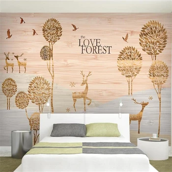 Обои на заказ 3d фотообои большая фреска из скандинавского лося, фоновая стена из дерева, гостиная, спальня, кафе, декоративная роспись обои