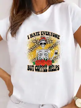 Одежда Летний топ, модная футболка с леопардовым рисунком кофейного цвета с коротким рукавом, женская футболка с принтом, базовая одежда