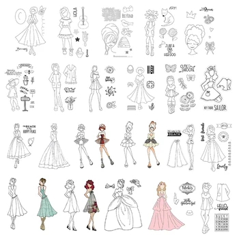 Одежда серии Fashion Girl, платье, шляпа с цветочным словом, Прозрачная печать, прозрачные штампы, резиновый набор для альбома для скрапбукинга 