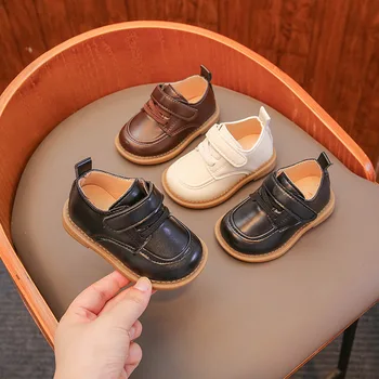 Однотонная Детская Кожаная обувь для мальчиков 0-3 лет, Детская Нескользящая Обувь На Мягкой Подошве, Маленькие Кожаные туфли