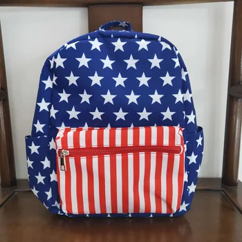 Оптовая продажа, 4 июля, Детский рюкзак для путешествий на выходные для малышей, переносная сумка для детей и подростков, Синяя сумка в звездную полоску, сумка для сумок