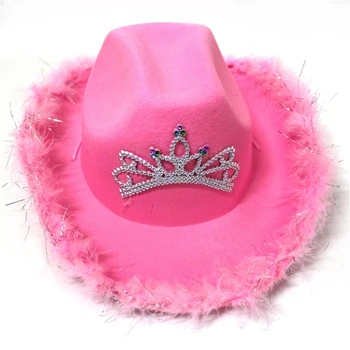 Осветите Розовую Ковбойскую шляпу в стиле Кантри-Вестерн с перьями, Ковбойскую шляпу для вечеринки, Реквизит для фотосессии, Головные уборы, Подарки, НОВЫЕ