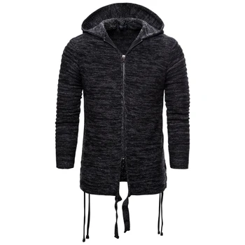 Осень-зима, Новый мужской свитер, высококачественное трикотажное приталенное пальто, модный однотонный мужской кардиган на молнии с длинным рукавом и капюшоном