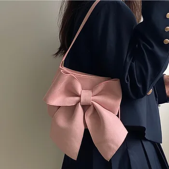 Персонализированная стильная сумка через плечо с большим розовым бантом для женщин и девочек, женская милая замшевая сумочка с узлом в виде бабочки подмышкой, кошелек