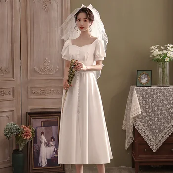 Платья для невесты, свадебное платье для женщин, Белое платье для фотосъемки в путешествиях, Весеннее французское Простое свадебное платье для повседневной фотосъемки