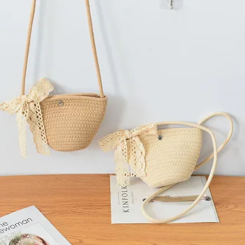 Плетеная соломенная сумка для отдыха, диагональная сумка через плечо, Летняя популярная пляжная хлопчатобумажная веревка, модная Маленькая сумка, Милые мини-кошельки, дизайнерские