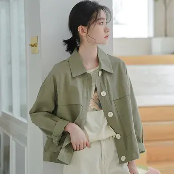 Повседневная куртка для женщин, свободное пальто, весенний наряд 2023, корейская литературная универсальная рабочая куртка, кардиган с длинными рукавами, женское пальто