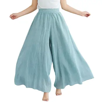 Повседневные женские брюки с широкими штанинами, однотонный эластичный пояс, Свободные женские летние брюки в национальном стиле длиной до щиколоток, женская одежда
