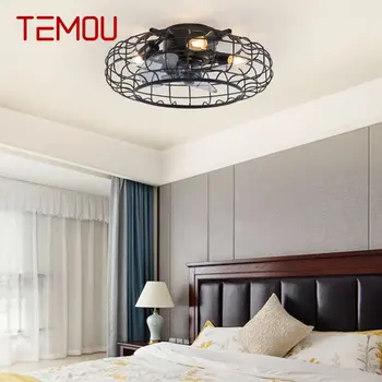 Подвесной вентилятор TEMOU Industrial LED из черного металла с дистанционным управлением, потолочный вентилятор в стиле ретро для домашней спальни, лофт
