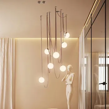 Подвесной светильник с несколькими ремнями, простая дизайнерская копия стеклянных шаров, освещение виллы, лофта, гостиной, столовой, лестничного освещения.