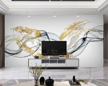 Пользовательские обои светлая роскошь скандинавский минимализм мода золотое перо абстрактный дым гостиная ТВ фон настенная роспись behang