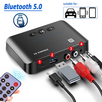 Приемник NFC Bluetooth 5.0 U-Диск 3,5 мм AUX Jack Стерео 15 М Музыкальный Аудио Беспроводной Адаптер с Пультом Дистанционного Управления Для Автомобильного Комплекта Усилителя Динамика