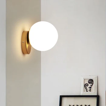 Прикроватная тумбочка для спальни, настенный светильник, простой современный стеклянный шар, фоновая стена для кабинета, гостиная, коридор, стена для прохода, скандинавский потолочный светильник