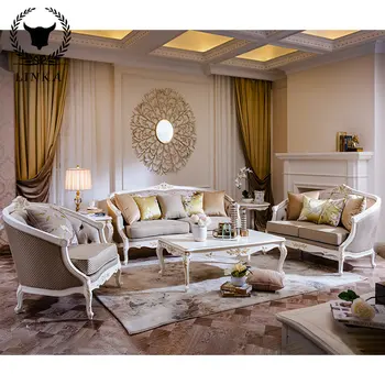Простая комбинация диванов из ткани французского кантри, европейская мебель для гостиной, одноместный двухместный диван для трех человек из массива дерева