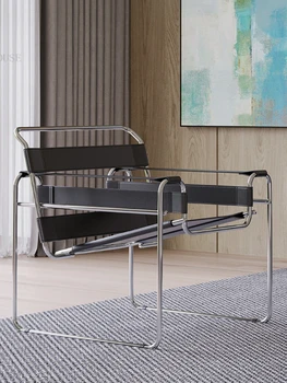 Простые Кожаные стулья для гостиной в общежитии Дизайнерские Односпальные кресла из Скандинавской нержавеющей стали Роскошная Спальня Кабинет Кресло для отдыха