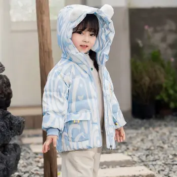 Пуховик для девочек Куртка Хлопковая ветрозащитная верхняя одежда 2023 Простая теплая утепленная бархатная зимняя лыжная одежда больших размеров Детская одежда
