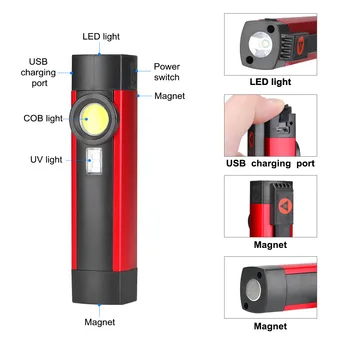 Рабочий фонарь COB USB Перезаряжаемый мощный фонарик УЛЬТРАФИОЛЕТОВАЯ фиолетовая лампа обнаружения