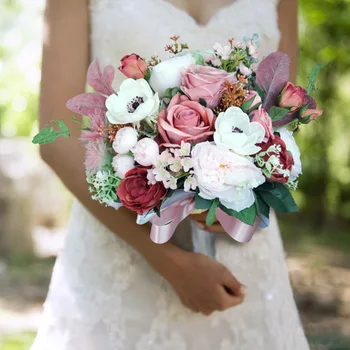 Ретро Невеста, держащая букет, Свадебное фото, Имитация ручного цветка, Цветы, свадебный букет, свадьба