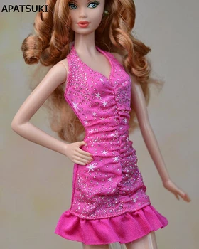 Розовое Высококачественное Цельное короткое платье ручной работы с воланами по краю Платье Vestido для кукол Барби На 1/6 Кукольных аксессуаров