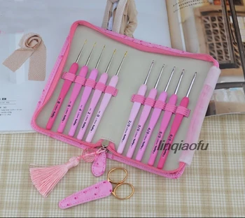 Розовый, обычно используемый набор для вязания крючком, импортируемый из Японии, высококачественные инструменты для шитья крючком