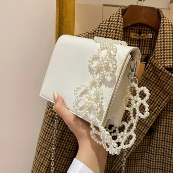 Роскошная брендовая квадратная сумка через плечо, новинка 2021 года, высококачественная женская дизайнерская сумка из искусственной кожи, сумка-мессенджер с жемчужной цепочкой